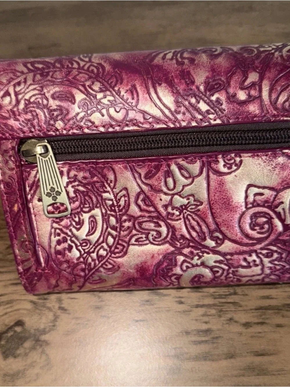 Patricia Nash Purple Embossed Leather Clutch with Gold Bar